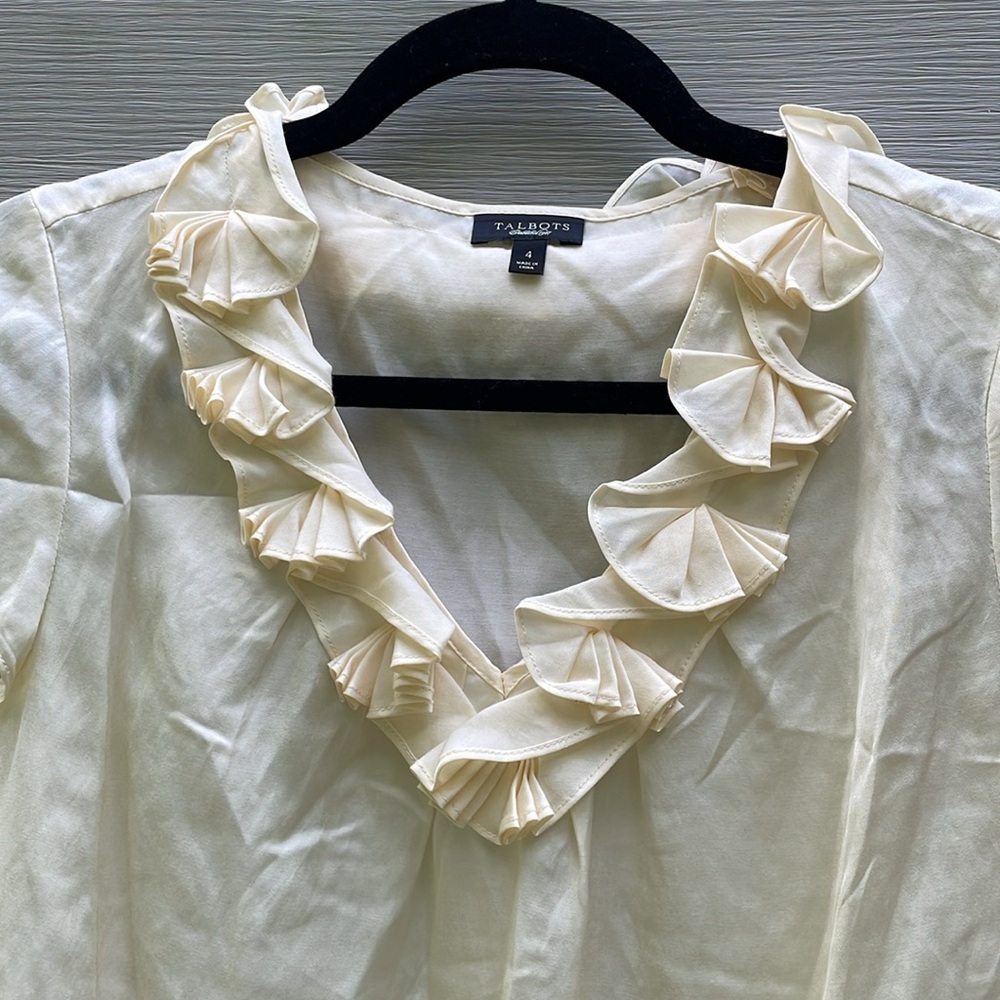 Cream Silk Ruffle Neck Blouse - Picture 2 of 7